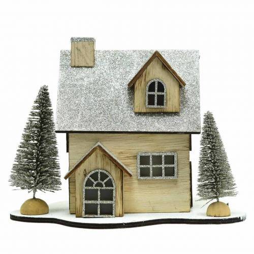 Floristik24 Kersthuisje met ledverlichting natuur, glitterhout 20 × 17 × 15cm