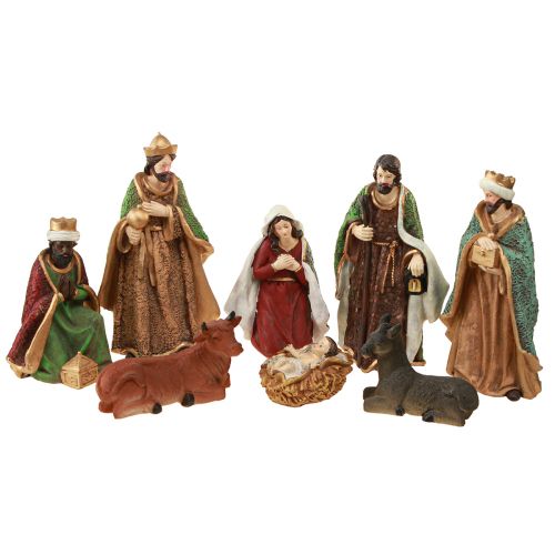 Kerststal figurenset handbeschilderd polyresin 8-20cm 8 stuks