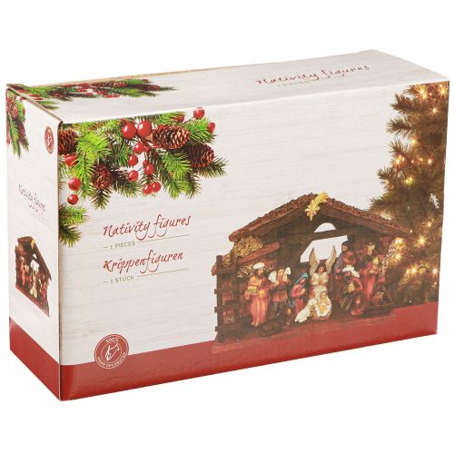 Artikel Kerststal met figuren en LED handgeschilderd 23×14cm