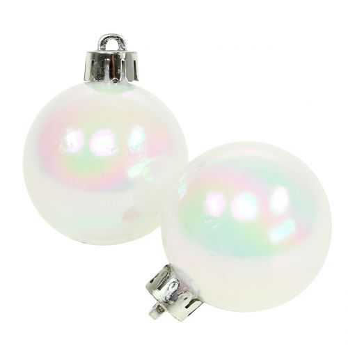 Floristik24 Kerstbal wit iriserend klein Ø4cm 16 st