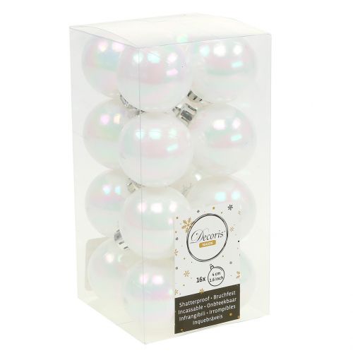 Floristik24 Kerstbal wit iriserend klein Ø4cm 16 st