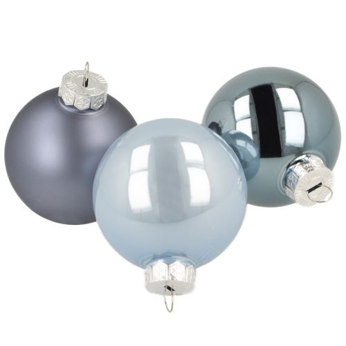 Floristik24 Decoratieve ballenset glas – blauwgrijs, oppervlak mat, glanzend 5cm 24st