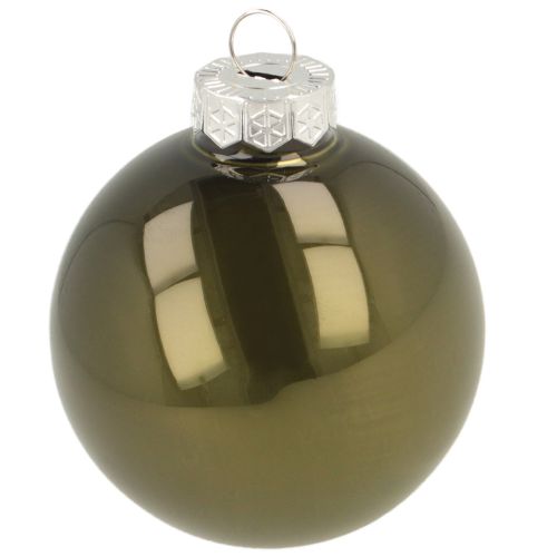 Floristik24 Kerstboomballen glas set van 2 glanzend in olijf- en zandkleuren met hanger 5cm 24st