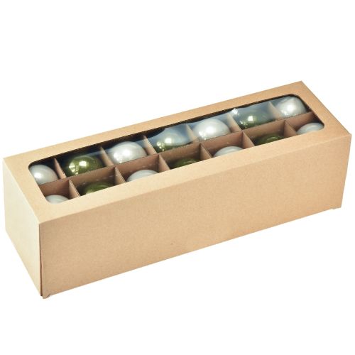 Floristik24 Kerstboomballen glas set van 2 glanzend in olijf- en zandkleuren met hanger 5cm 24st