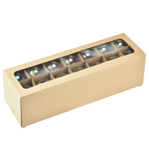 Floristik24 Glazen kerstbal – parelmoer helder met iriserend effect &amp; metalen hanger 5cm 24st
