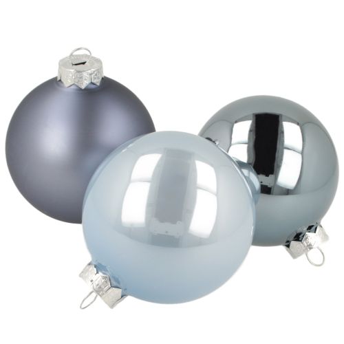 Bollenset in blauw/zilver – mat &amp; glanzend, glazen decoratie voor winterbloemwerk 7,5 cm 12 stuks