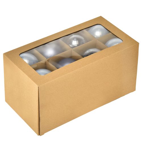 Artikel Bollenset in blauw/zilver – mat &amp; glanzend, glazen decoratie voor winterbloemwerk 7,5 cm 12 stuks