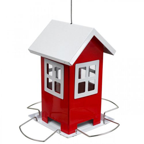 Artikel Vogelvoerbak Rood en wit metalen vogelvoerbak H19cm