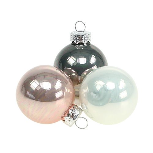 Kerstbolglas Ø3,5cm roze, grijs, crème 16 st