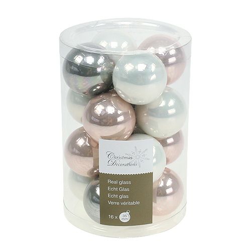 Floristik24 Kerstbolglas Ø3,5cm roze, grijs, crème 16 st