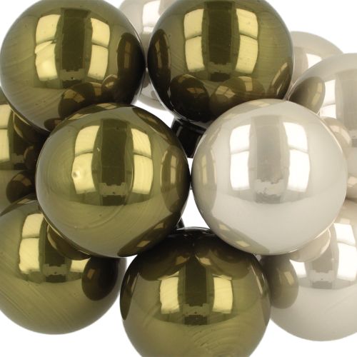 Artikel Kerstbal glas spiegel bessen olijf zilver Ø40mm 32 stuks