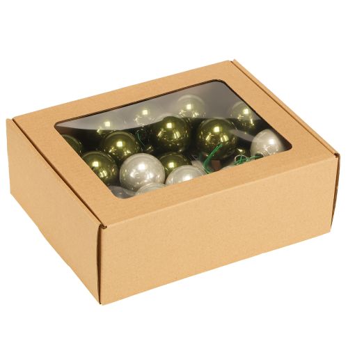 Artikel Kerstbal glas spiegel bessen olijf zilver Ø40mm 32 stuks