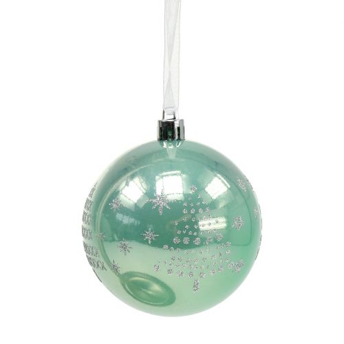 Artikel Kerstbal met glitter eucalyptus Ø8cm 6st