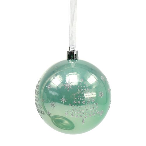 Kerstbal met glitter eucalyptus Ø8cm 6st