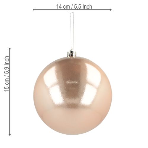 Artikel Kerstbal kunststof roségouden bal onbreekbaar Ø14cm