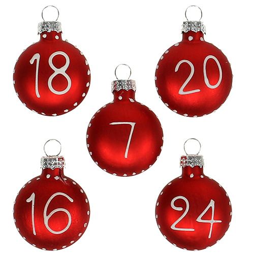 Floristik24 Kerstbal Ø3,5cm met cijfers rood 24 st