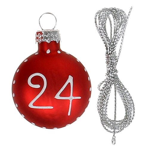 Artikel Kerstbal Ø3,5cm met cijfers rood 24st