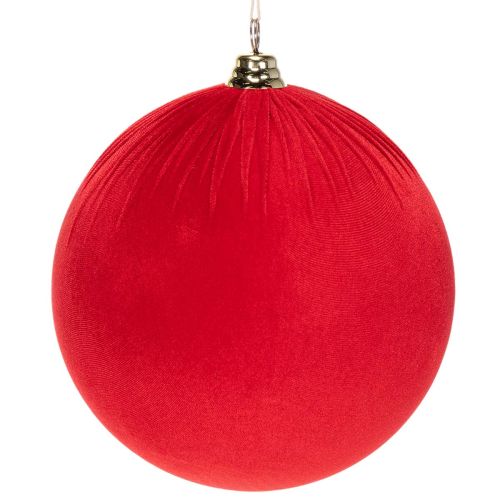 Rode fluwelen kerstbal, grote decoratieve bal om op te hangen, 25 cm, 2 stuks