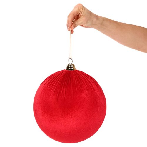Rode fluwelen kerstbal, grote decoratieve bal om op te hangen, 25 cm, 2 stuks | Floristik24.nl