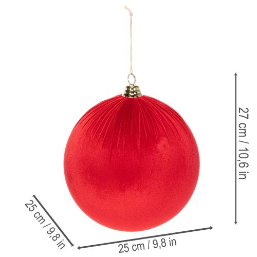 Rode fluwelen kerstbal, grote decoratieve bal om op te hangen, 25 cm, 2 stuks | Floristik24.nl