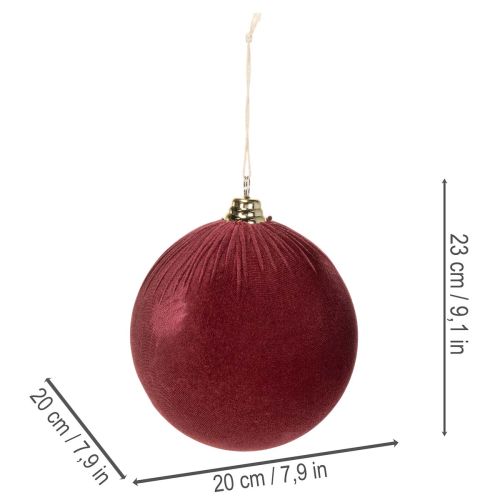 Grote rode kerstbal met fluweelachtige afwerking, 20 cm, 3 stuks | Floristik24.nl