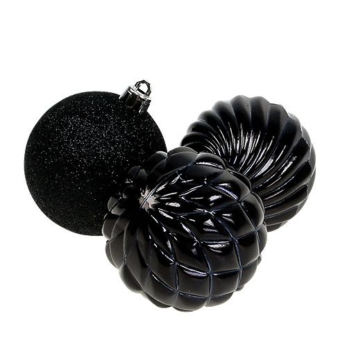 Floristik24 Kerstbal zwart mix Ø7cm kunststof 6st