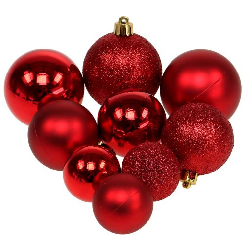 Floristik24 Kerstbal mix assorti rood Ø3.5cm - Ø5.5cm 30st