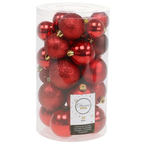 Floristik24 Kerstbal mix assorti rood Ø3.5cm - Ø5.5cm 30st