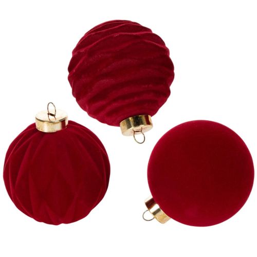 Kerstbal, fluweelachtig oppervlak, rood, 8 cm, 12 stuks kopen | Floristik24.nl