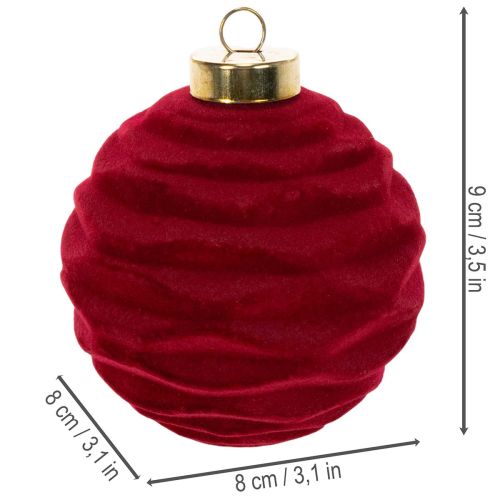 Kerstbal, fluweelachtig oppervlak, rood, 8 cm, 12 stuks | Floristik24.nl
