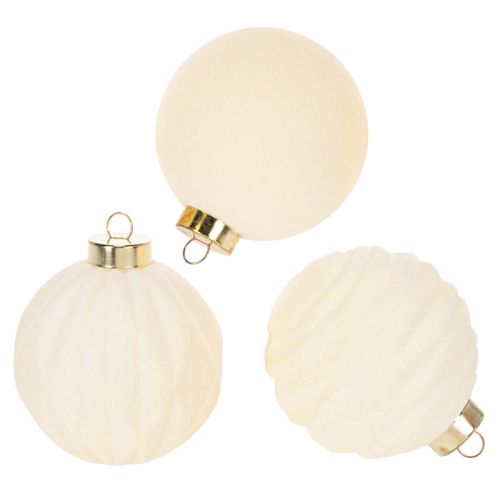 Kerstbalornament in wit, diverse texturen, 8 cm, 12 stuks