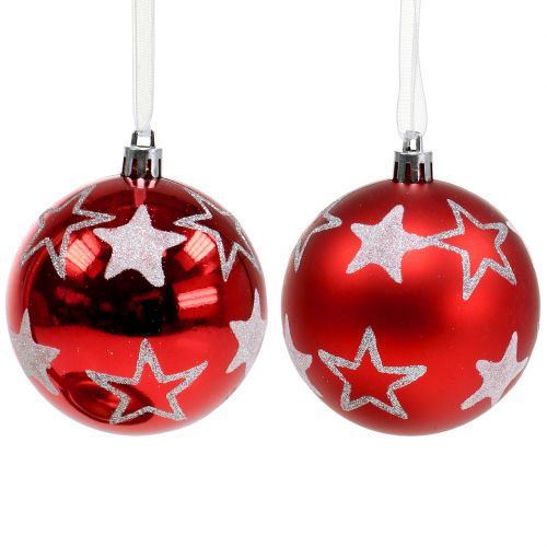 Floristik24 Kerstballen met sterren in rood 2st Ø8cm