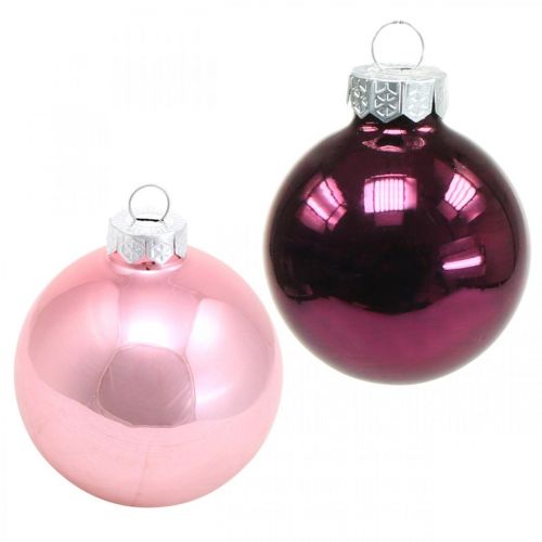 Artikel Mini boomballen, kerstballenmix, kerstboomhanger paars H4,5cm Ø4cm echt glas 24 st
