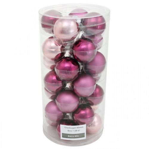 Artikel Mini boomballen, kerstballenmix, kerstboomhanger paars H4,5cm Ø4cm echt glas 24 st