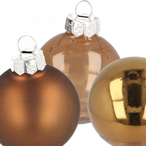 Floristik24 Kerstballen, boomdecoratiemix, mini kerstboomballen bruin H4,5cm Ø4cm echt glas 24 st