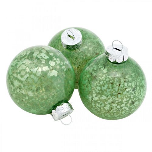 Artikel Kerstbal, boomdecoratie, kerstboombal groen gemarmerd H4,5cm Ø4cm echt glas 24 st