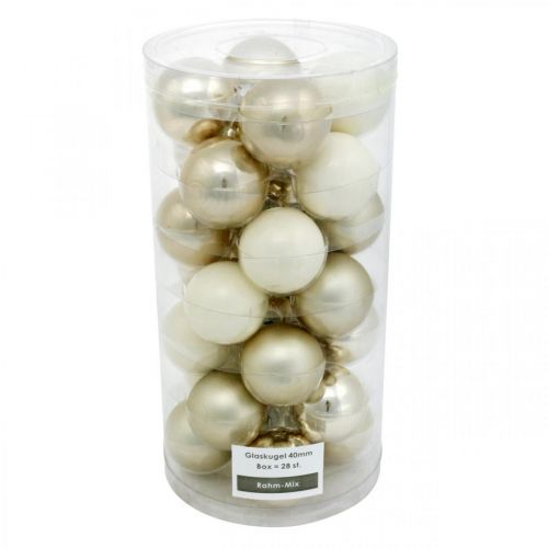 Artikel Kerstboomballenmix, kerstversiering, mini boomversiering wit/parelmoer H4,5cm Ø4cm echt glas 24 stuks