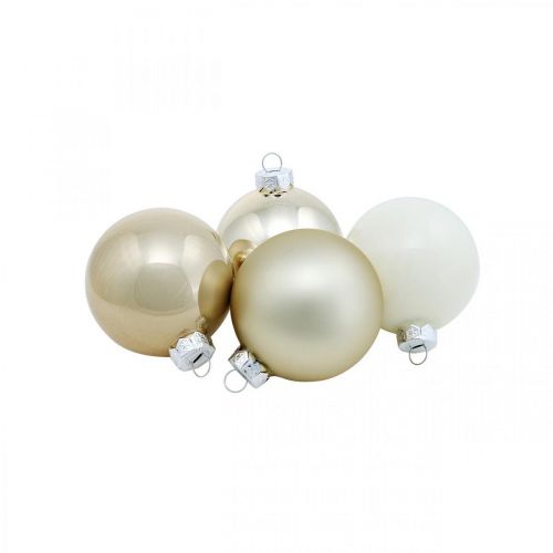 Floristik24 Kerstboomballenmix, kerstversiering, mini boomversiering wit/parelmoer H4,5cm Ø4cm echt glas 24 stuks