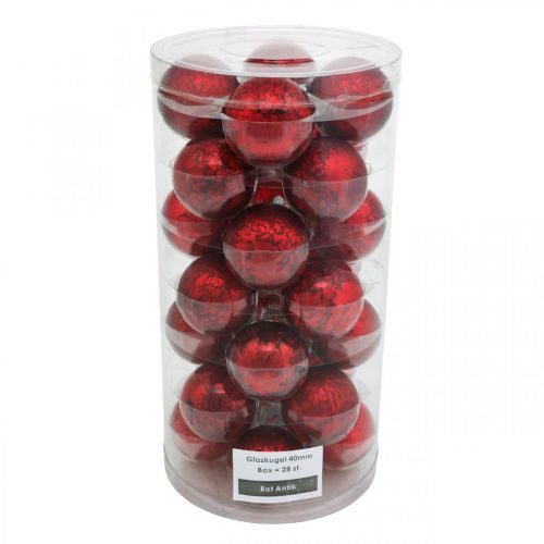 Artikel Boombal, kerstboomversiering, glazen bol rood gemarmerd H4,5cm Ø4cm echt glas 24 st