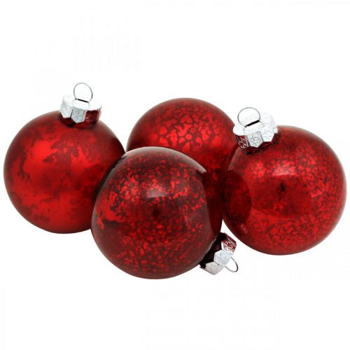 Floristik24 Boombol, Kerstboomversiering, glazen bol rood gemarmerd H4,5cm Ø4cm echt glas 24st