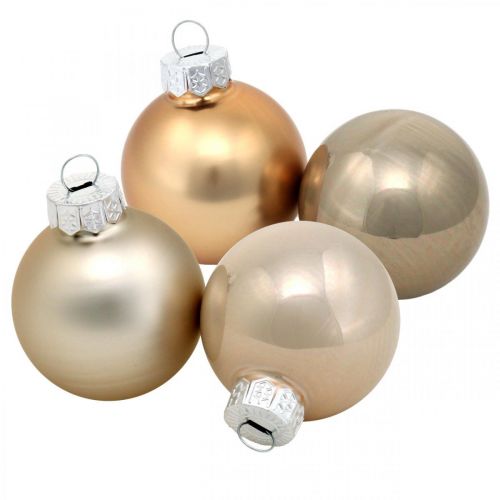 Floristik24 Boomdecoratie mix, kerstballen, mini boomhangers goud / bruin / parelmoer / beige H4,5cm Ø4cm echt glas 24st