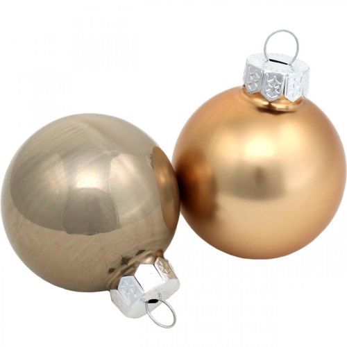 Floristik24 Boomdecoratie mix, kerstballen, mini boomhangers goud / bruin / parelmoer / beige H4,5cm Ø4cm echt glas 24st