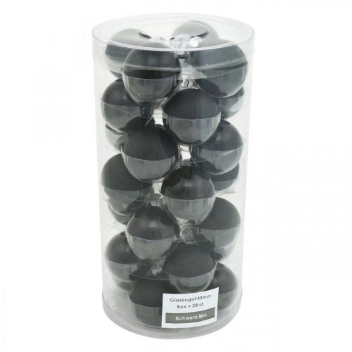 Artikel Mini kerstboombal, boomdecoratiemix, kerstballen zwart H4,5cm Ø4cm echt glas 24 st