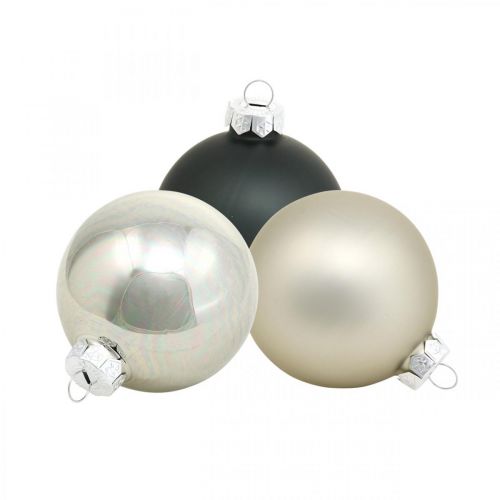 Floristik24 Kerstballen, kerstboomhangers, boomversieringen zwart / zilver / parelmoer H6.5cm Ø6cm echt glas 24st
