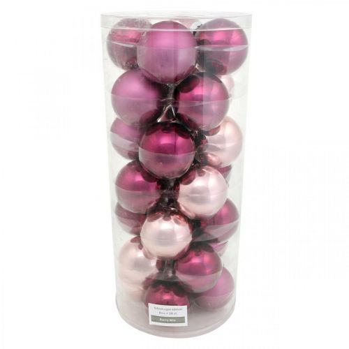Artikel Kerstbal, kerstboomversiering, boomballen paars H6,5cm Ø6cm echt glas 24 st