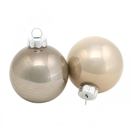 Floristik24 Kerstboombal, boomdecoratie, kerstbal beige/parelmoer H6,5cm Ø6cm echt glas 24 st