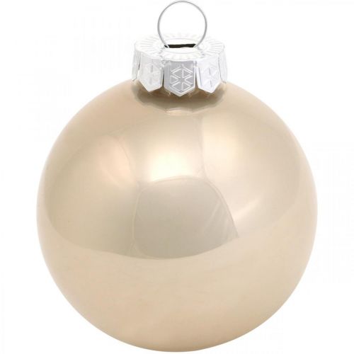 Floristik24 Kerstboombal, boomdecoratie, kerstbal beige/parelmoer H6,5cm Ø6cm echt glas 24 st