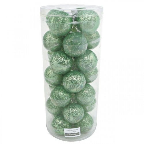Artikel Kerstbal, kerstboomversiering, glazen bol groen gemarmerd H6,5cm Ø6cm echt glas 24 st