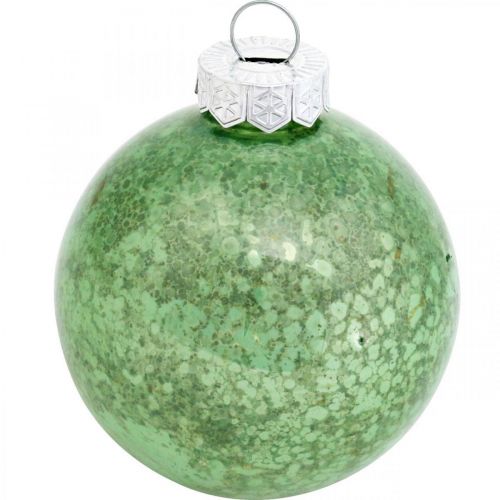Artikel Kerstbal, boomversiering, Kerstbal groen gemarmerd H4,5cm Ø4cm echt glas 24st