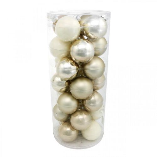 Artikel Kerstbal, kerstboomversiering, glazen bol wit/parelmoer H6,5cm Ø6cm echt glas 24 st